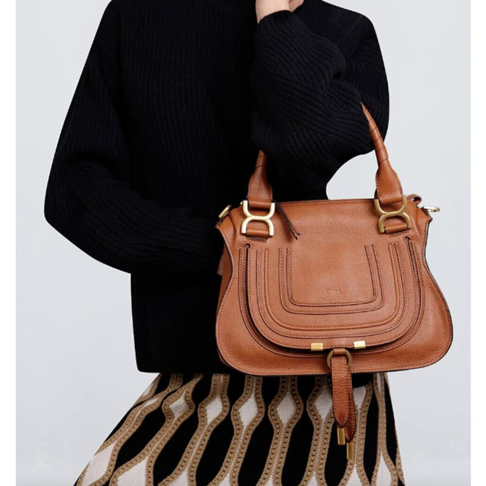 $2390 CHLOE MARCIE SMALL TAN LEATHER SADDLE CROSSBODY BAG PURSE NWT AUTH!